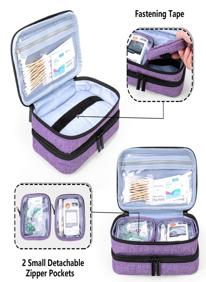 Yarwo Insulin Cooler Travel Case with 4 Ice Packs, Double Layer Diabetic Supplies Organizer for Insulin Pens, Blood Glucose Monitors or Other Diabetes Care Accessories, Purple - Image 2